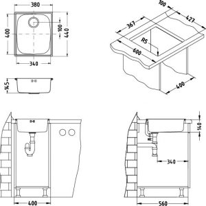 Sudoper ALVEUS Inox Basic 10 380x440 | 1X 3 1/2" (163-1082195)