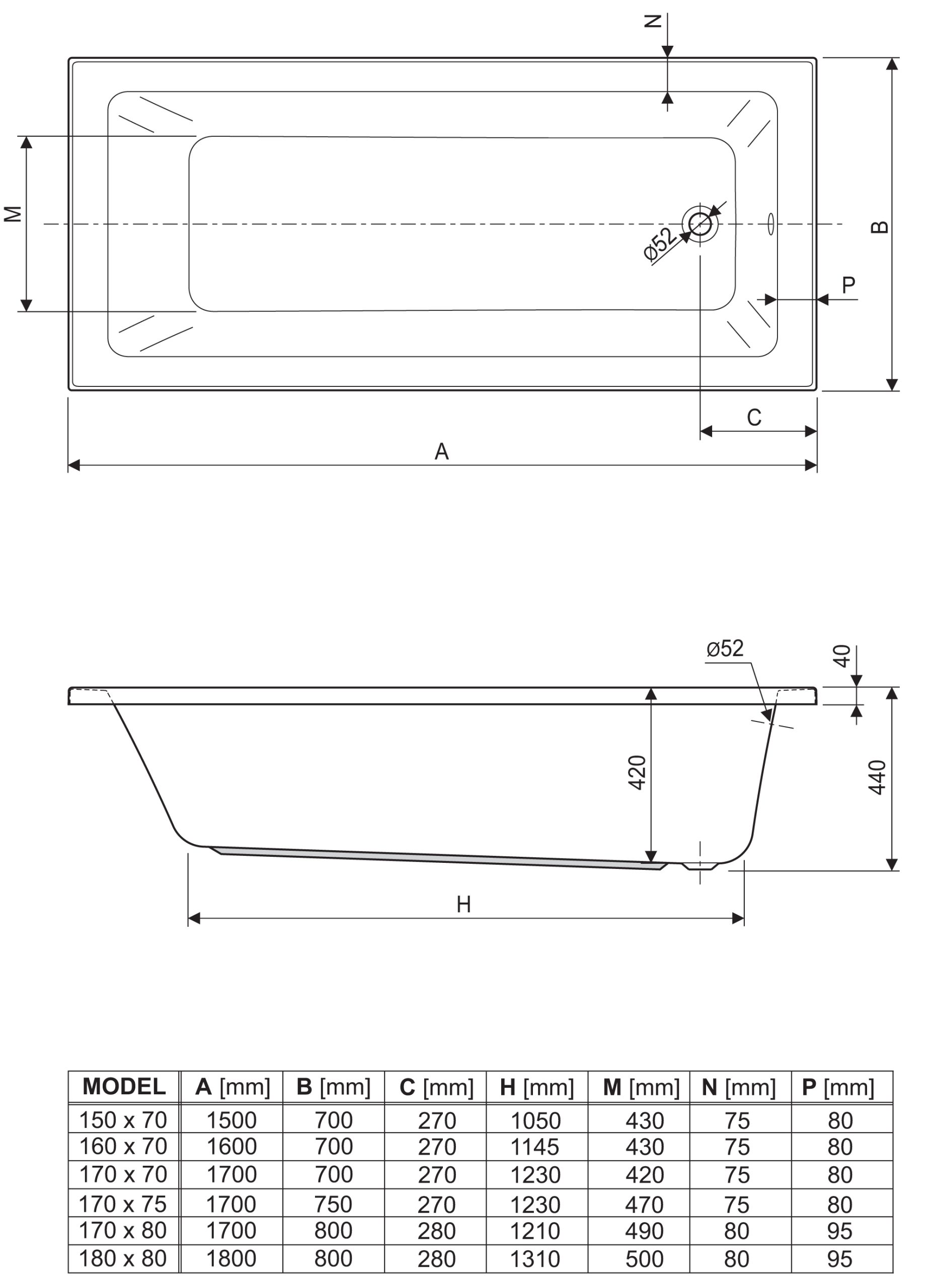 Aquaestil kada Como 180x80