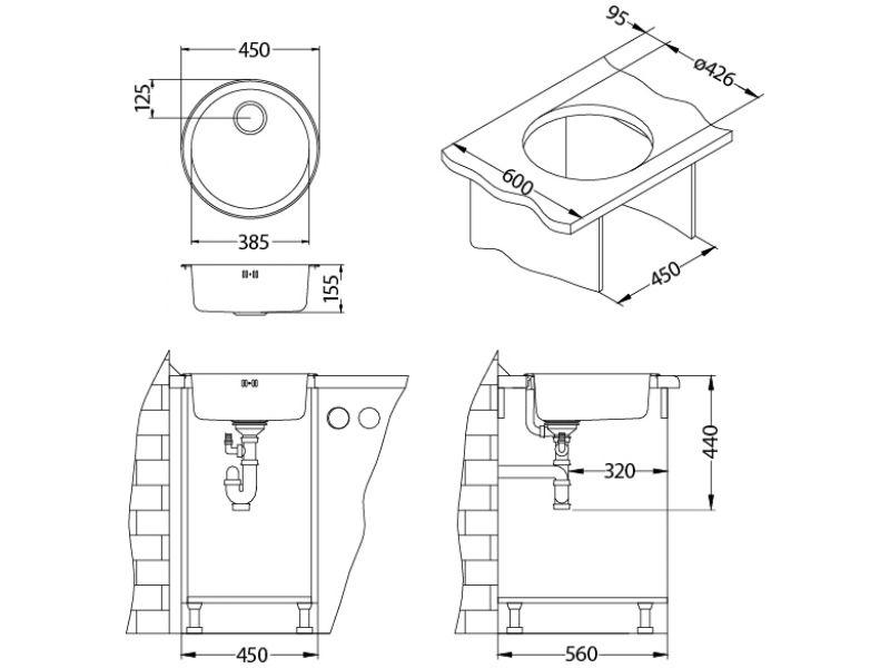 Sudoper ALVEUS Inox Form 10 FI 450x155 | 3 1/2" (163-1084837)