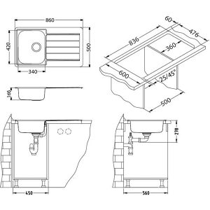 Sudoper ALVEUS Inox Line 20 860x500 | 1X 3 1/2" (163-1065560)
