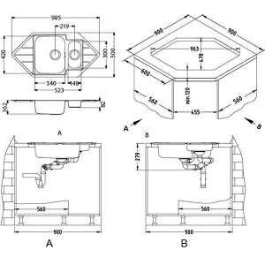 Sudoper ALVEUS Inox Line 40 985x500 | KOTNI 3 1/2" (163-1065674)