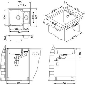 Sudoper ALVEUS Inox Line 50 615x500 | 1+1/2  3 1/2" (163-1065676)
