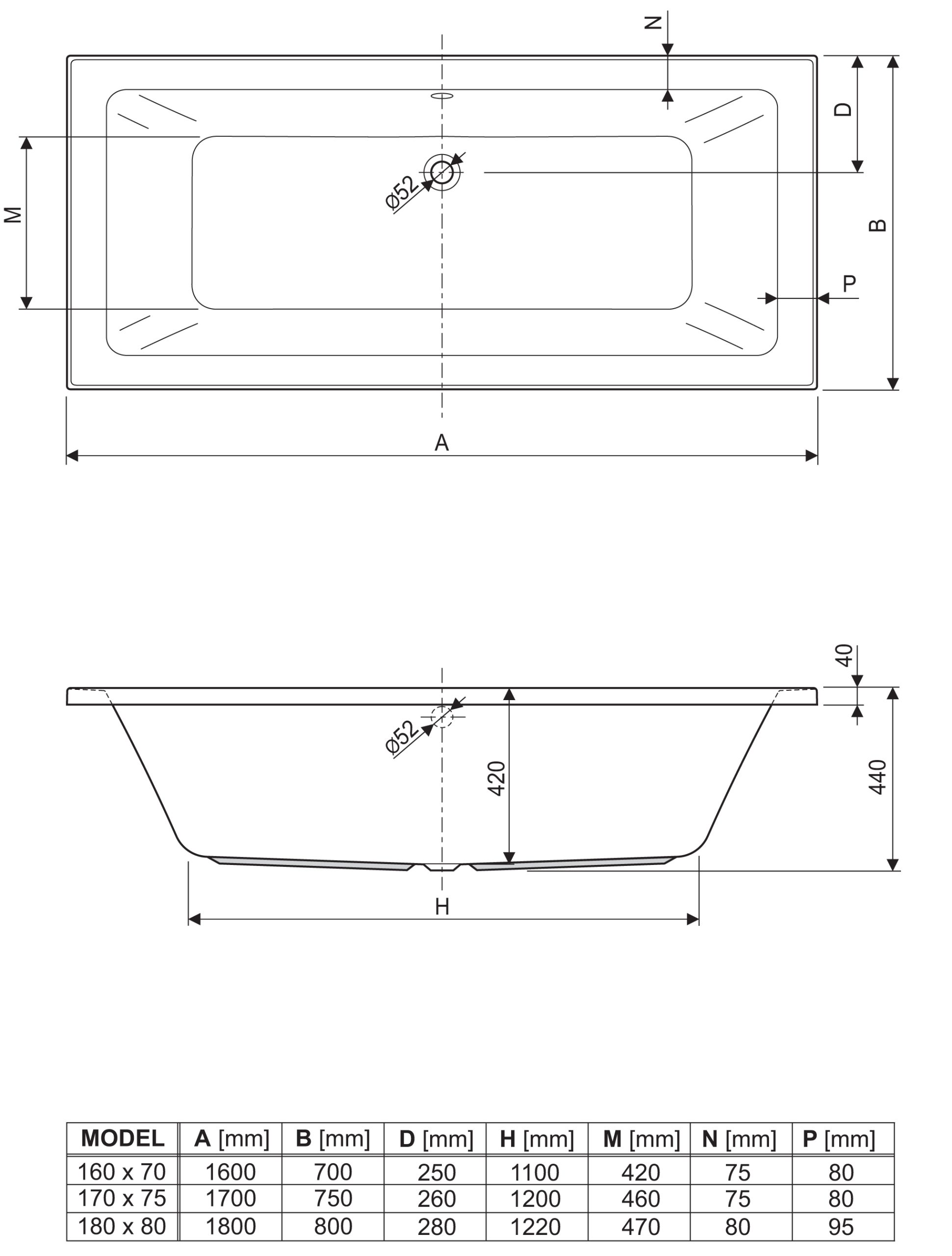 Aquaestil kada Lugano 180x80