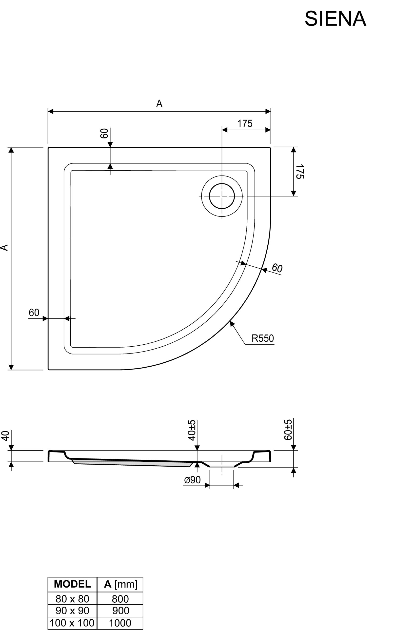 Aquaestil tuš kada Premium Line Siena polukružna 80x80