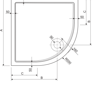 Aquaestil tuš kada Royal line Teso polukružna 90x90